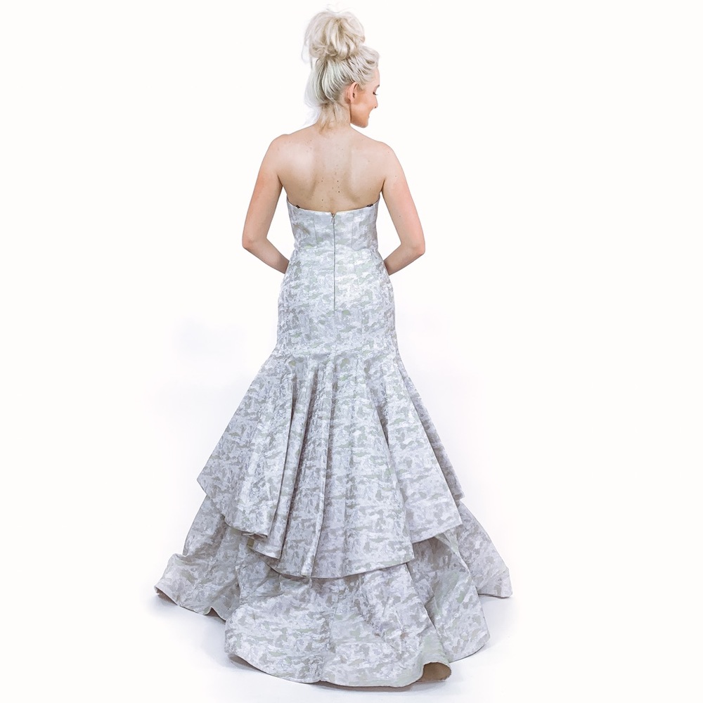 Silver Mermaid Pageant Evening Gown Wedding Dress - Picture 4 of 8